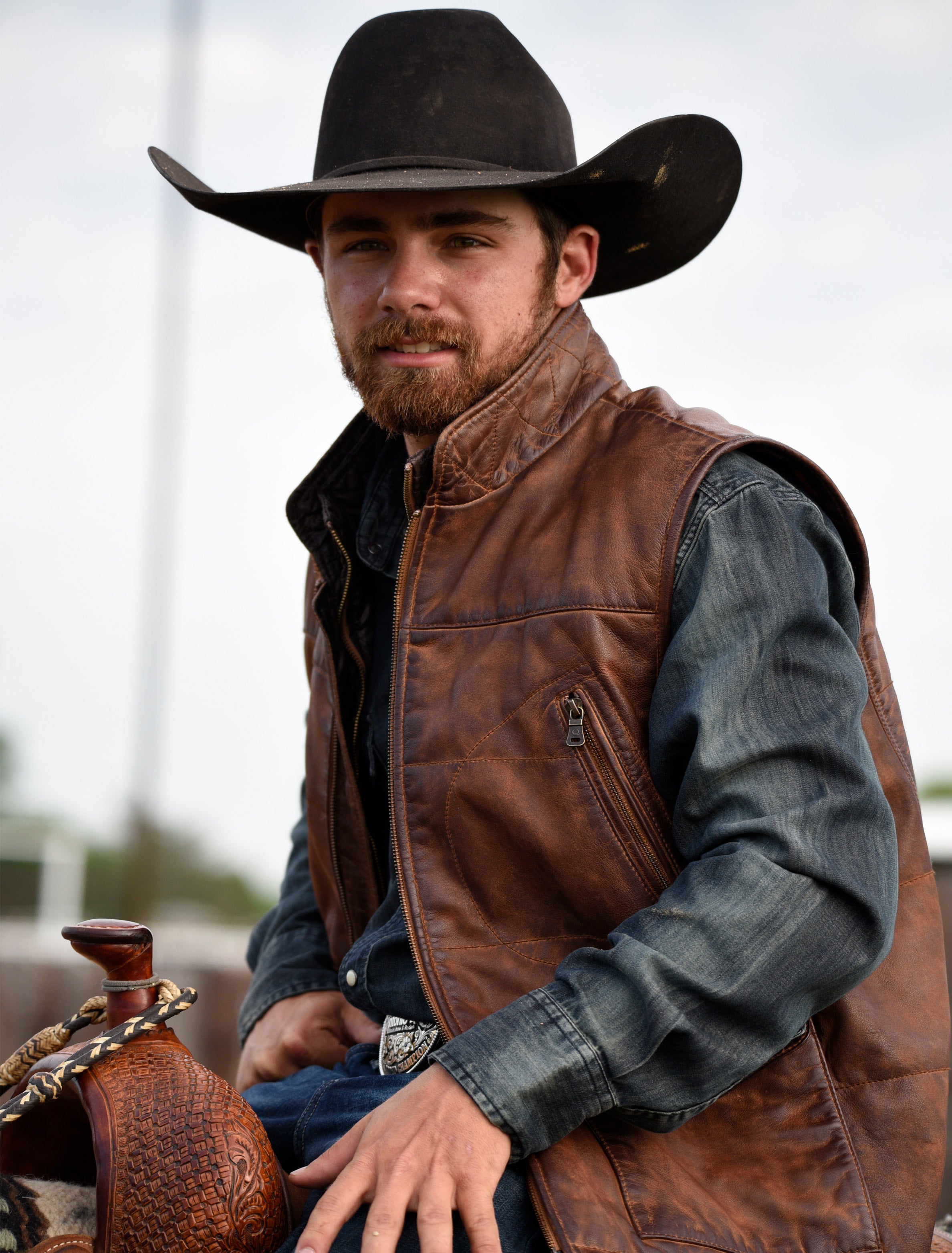 Distressed Trucker Leather Coat | Flynt Western
